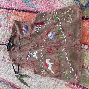 1990s Vintage Brown "Ugly" Christmas Sweater Vest - Studio Joy - Large